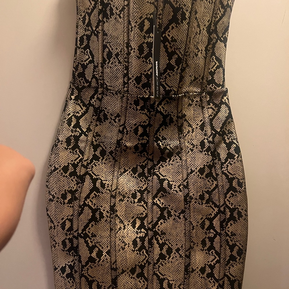 Fashion Nova Strapless Snake Print Dress - Black and Tan